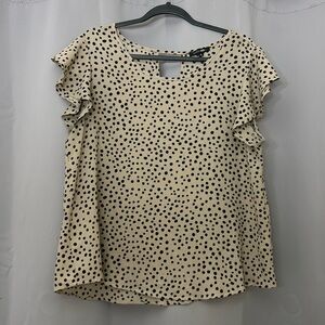 Papermoon Beige Keyhole Back Blouse with Black Polka Dots. XL